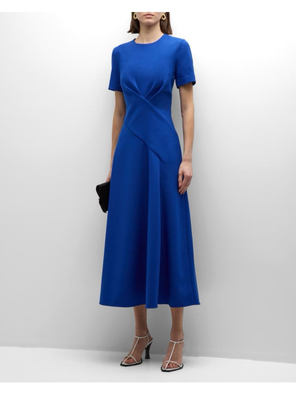 Neiman Marcus Cobalt Blue Short-Sleeve Midi Dress